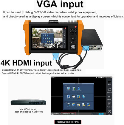IP-cameratester K15-CADHS CCTV-tester 7 inch IPS-touchscreen 8K IP camera 8MP AHD CVI TVI SDI CVBS-test VGA- en HDMI-ingang ondersteuning SFP optische modulaire aansluitingen ondersteuning POE PTZ