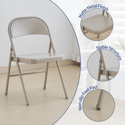 KAIHAOWIN Metalen klapstoel - Set van 4 volledig stalen opvouwbare stoelen ruimtebesparend en zwaar belastbaar voor vergadering kantoor bruiloft feest evenementen - beige
