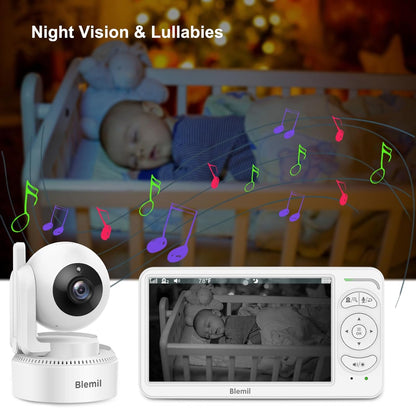 Blemil Babyfoon, Video Babyfoon met 2 Camera's en Audio, 6 IPS Grote Split Screen Remote Pan/Tilt/Zoom Babyfoon, Videomonitorcamera's met helder nachtzicht en 30 uur batterij Levensduur