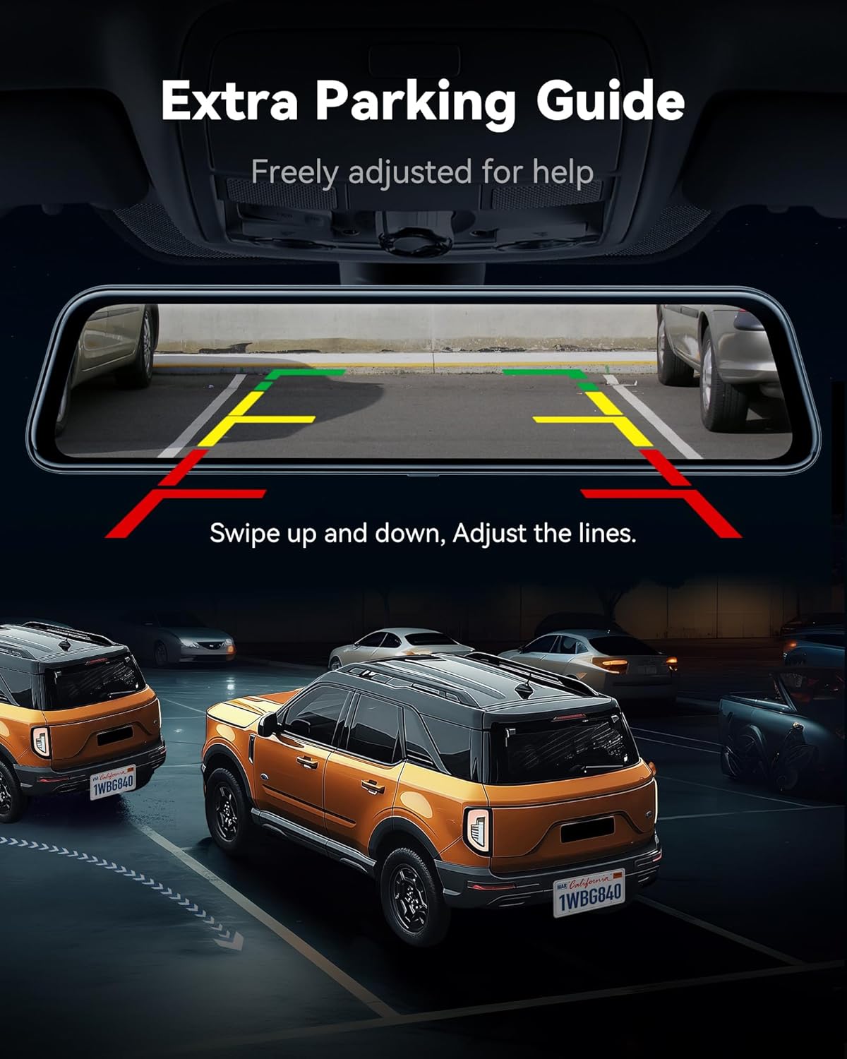 Spiegel Dashcam met Achteruitrijcamera – Dashcam Spiegel – Achteruitkijkspiegel Camera – Spiegelcamera – Autocamera – 12 Inch IPS Touchscreen – 2160P HD Voor En Achter Met Nachtzicht