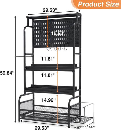 56" Taller Home Gym Storage Organizer, Yoga Mat Storage Rack with Hanging Board, Exercise Workout Equipment Storage Stand for Home Gym, Dumbbell Holder Kettlebell Rack with Wheels and Hooks - QUORE