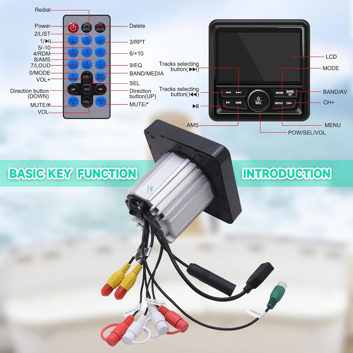 Geloo Marine Boot Stereo radio, waterdicht, MP5 multimediaspeler met 4,1 inch led-digitaal display, AM/FM-radio-ontvanger, universeel voor boten, jachten of golfwagens, ATV's