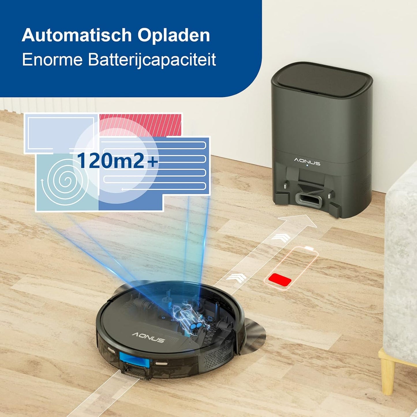 Robotstofzuiger – Robotstofzuiger met dweilfunctie – Robotveger – Automatische Stofzuiger – Dweilrobot – Lasernavigatie – 3700 Pa Zuigkracht – 3,5L Automatisch Afzuigstation