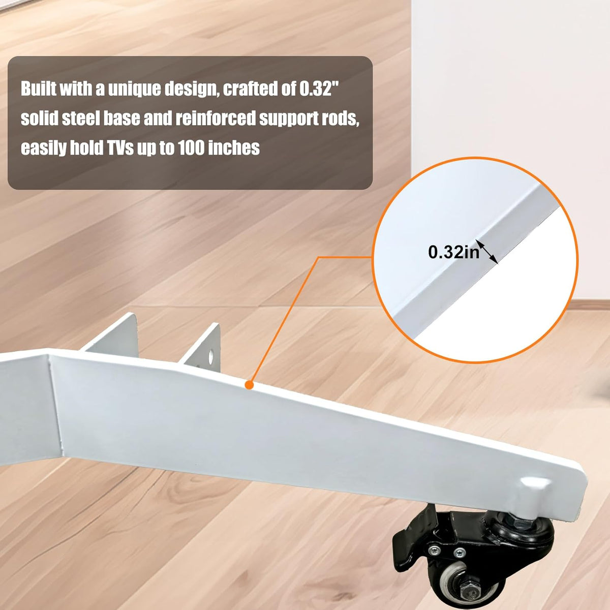 unho Mobiele tv-standaard met wielen voor tv's van 40-100 inch, witte tv-trolley, rollende tv-standaard met planken, verstelbare hoogte, heavy-duty MDF en stalen constructie, maximale belasting 100 kg