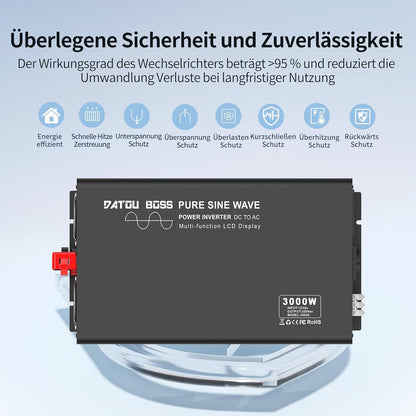 Omvormer 12V Naar 230V – Spanningsomvormer – Sinusomvormer – Inverter – Spanningsconverter – Zuivere Sinus – 3000W Continu / 6000W Piekvermogen