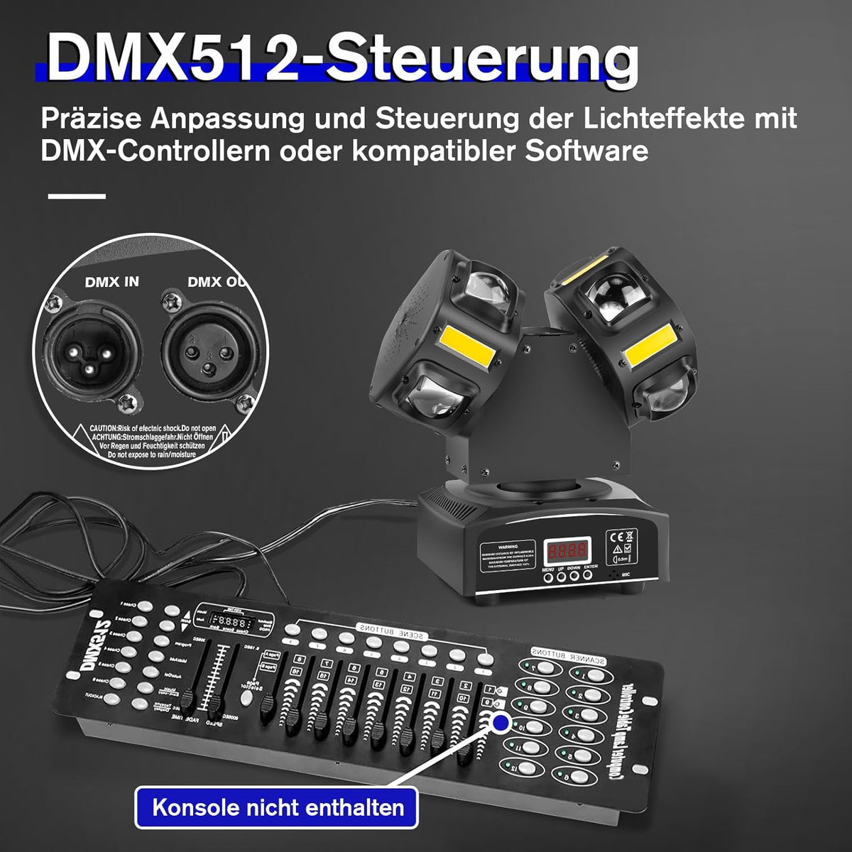 Moving Head LED Stage Light – Discolamp – Partyverlichting – DJ Licht – Podiumlicht – 120W RGBW LED + Stroboscoop – DMX512 Muzieksynchronisatie