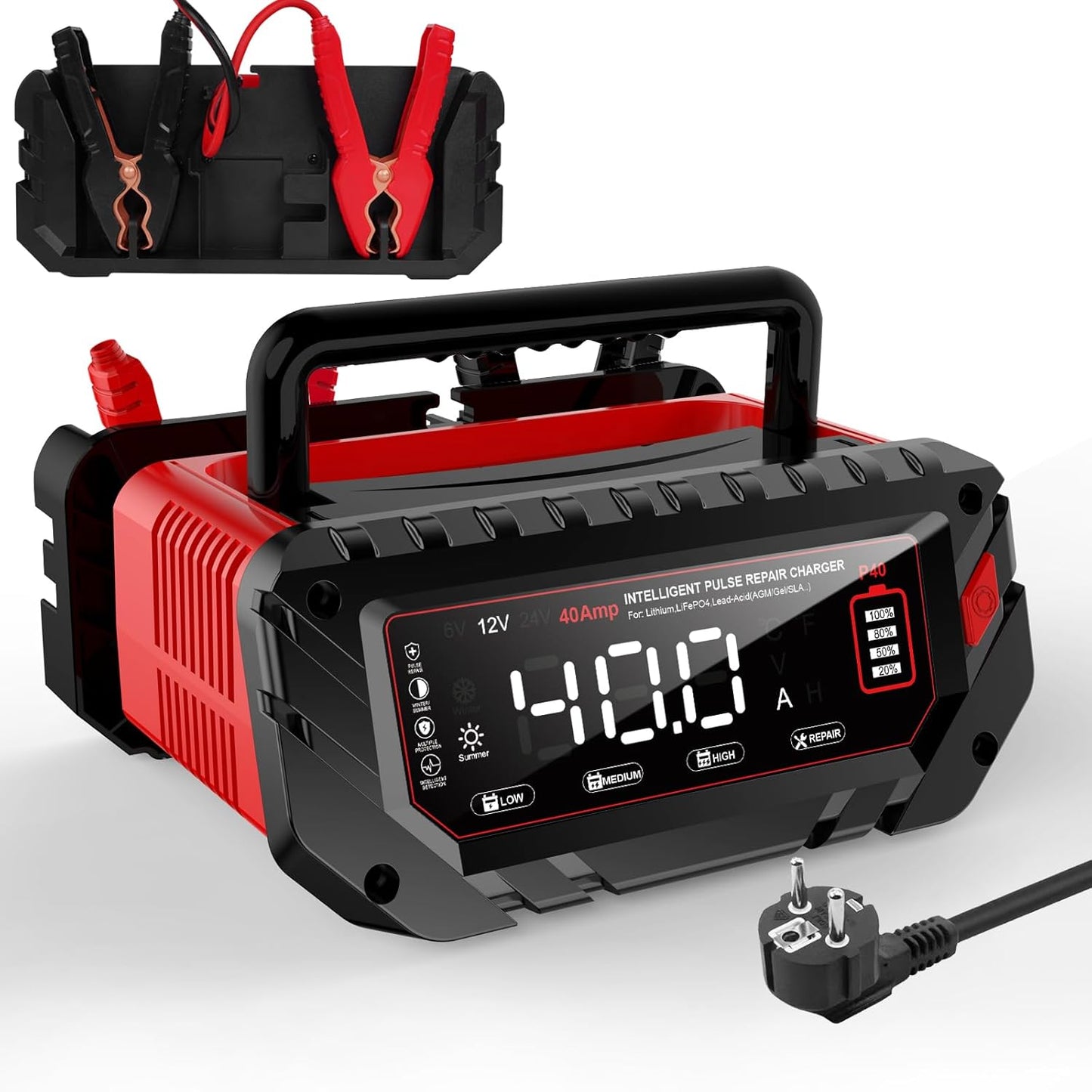 Autoacculader – Acculader – Batterijlader – Oplader – Accu Onderhoudsapparaat – 40 A Laadstroom – Geschikt Voor 6V/12V/24V Batterijen