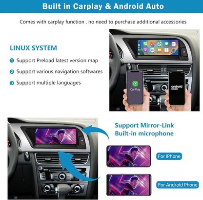 Ninetom Autoradio 8,9 inch touchscreen met draadloze Carplay en Android auto voor 2008-2016 Audi A5 S5 met 2G MMI-systeem, ondersteunt mirrorlink, camera, navigatie