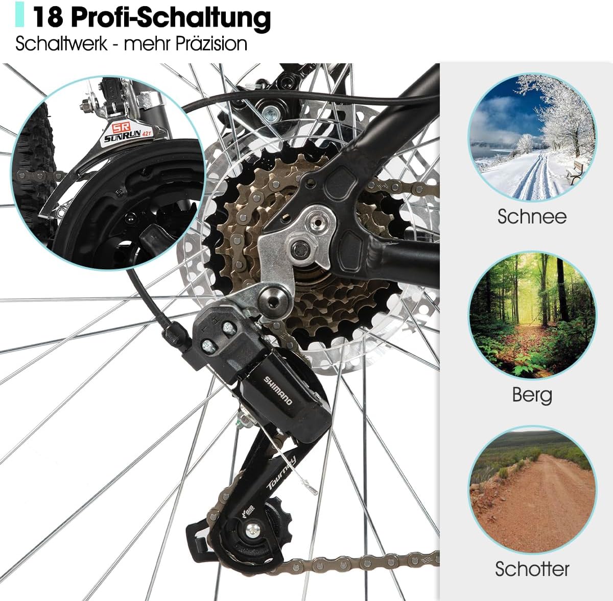 HILAND Mountainbike, 27,5 inch, 18 versnellingen, verende vork, aluminium frame, schijfrem voor mannen en vrouwen, MTB, zwarte fiets