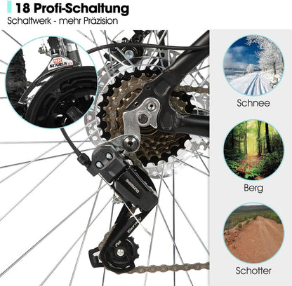 HILAND Mountainbike, 27,5 inch, 18 versnellingen, verende vork, aluminium frame, schijfrem voor mannen en vrouwen, MTB, zwarte fiets