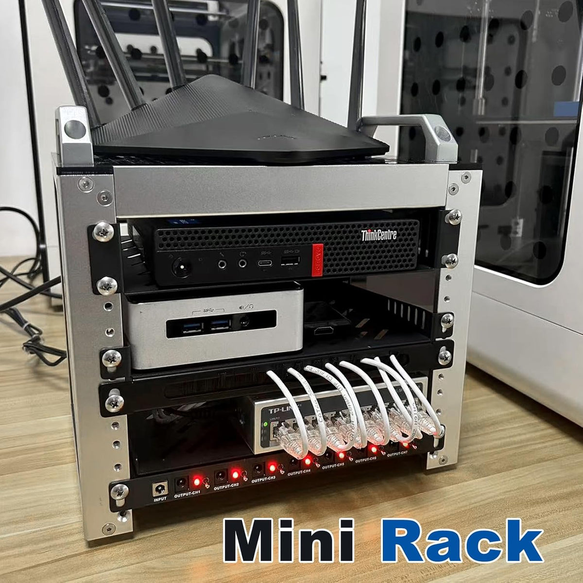 GeeekPi 4U serverkast, 10 inch serverrack voor netwerk, servers, audio en videoapparatuur, DeskPi RackMate T0 rackmount (Zilver)