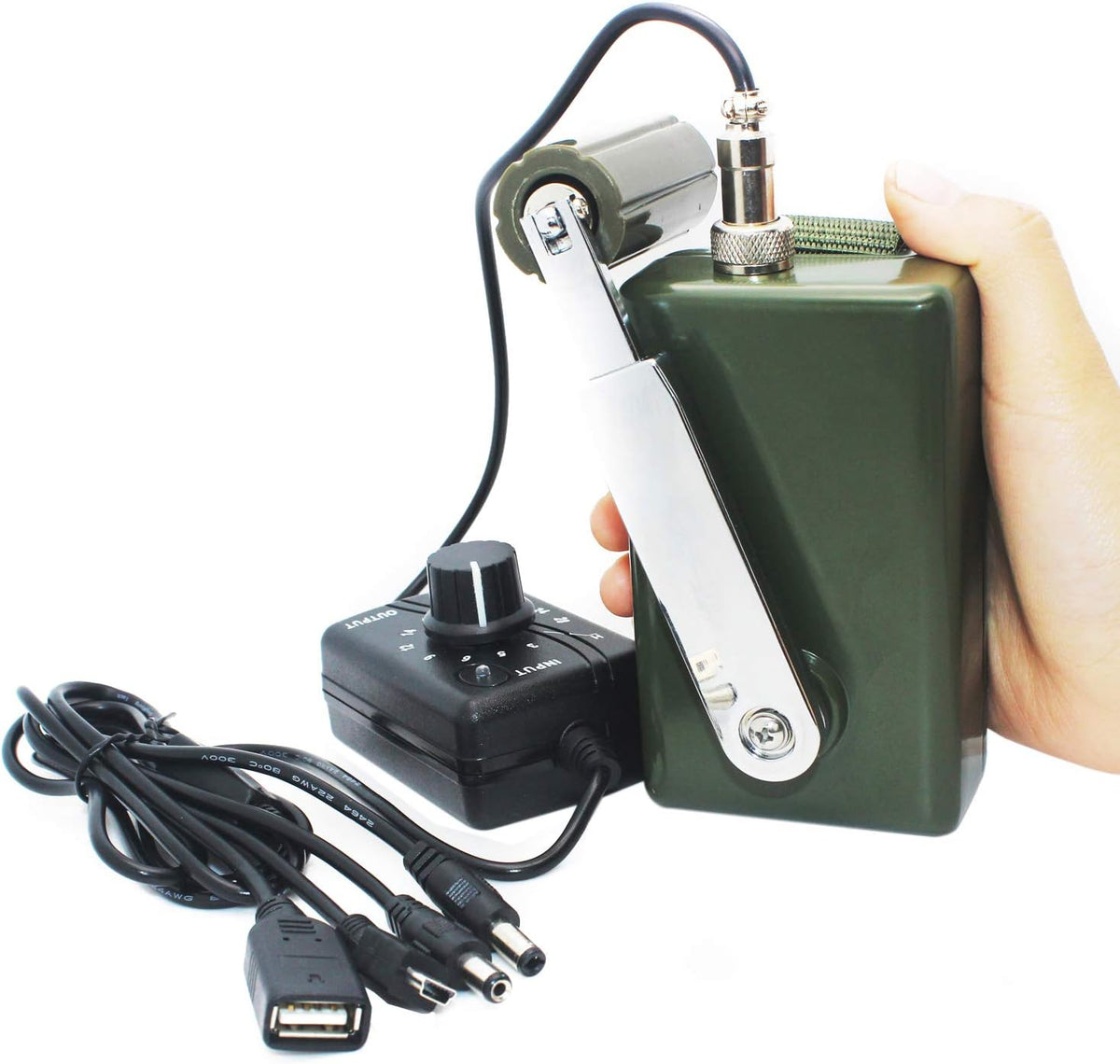 Draagbare handlader voor buiten, 30 W/0-28 V mobiele telefoonoplader met USB-stekker (groene generator + DC-regelaar)
