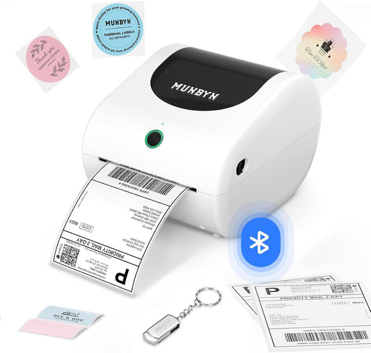 MUNBYN Bluetooth Shipping Label Printer, 4x6 Bluetooth Thermal Label Printer for Small Business, Compatible with iPhone, Android, Windows, macOS, Etsy, Shopify, eBay, Royal Mail, DHL, DPD, Evri, 411B