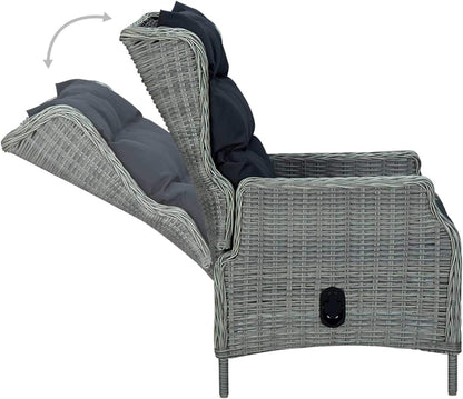 Tidyard Garden Chair, Chair with Footrest, Garden Chair, Outdoor Chair, Balcony, Terrace, Rattan, PE Light Grey - QUORE