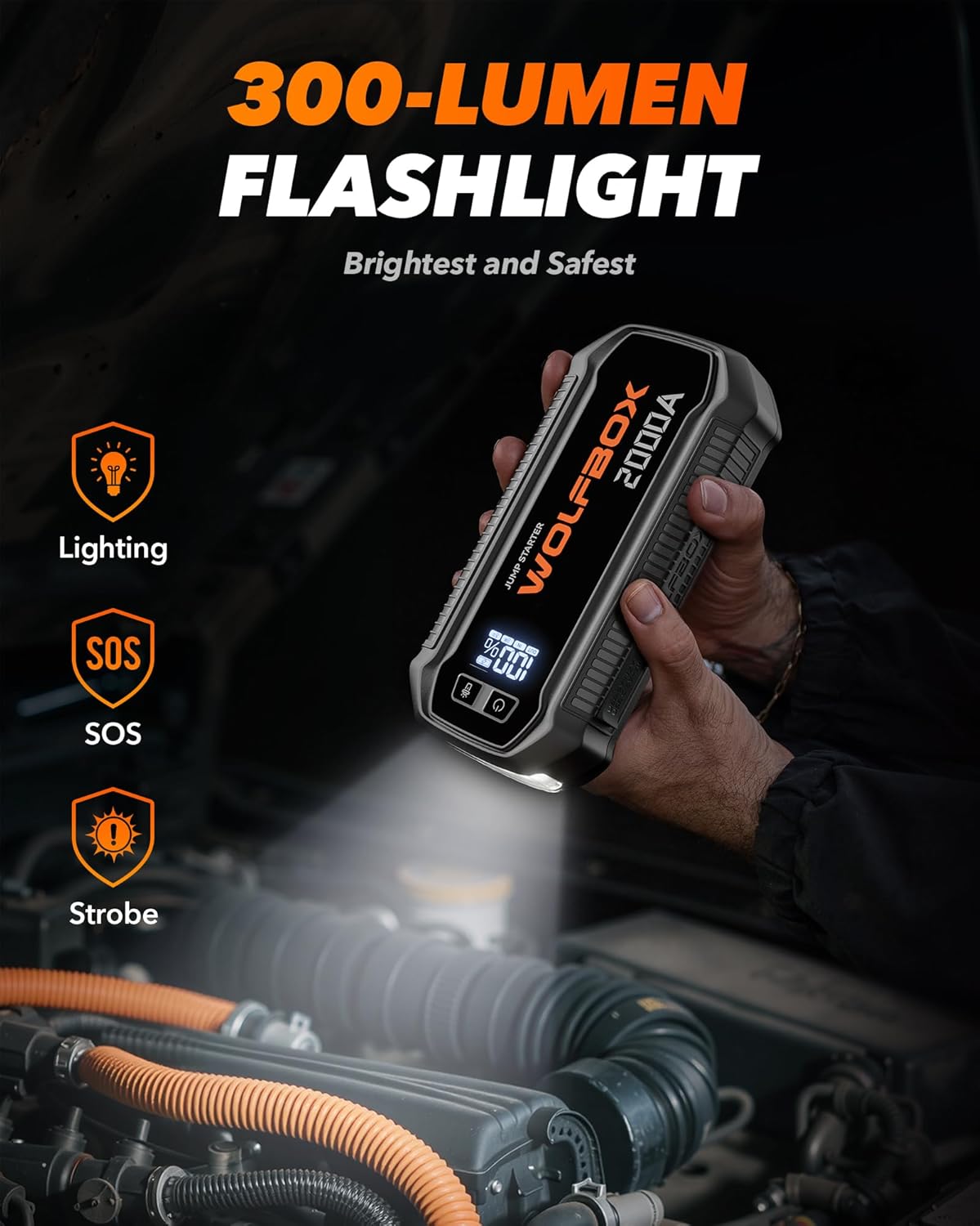 Jump Starter 12V Auto – Starthulp – Startbooster – Accubooster – Noodstarter – 2000A Startvermogen – 12000mAh Batterij