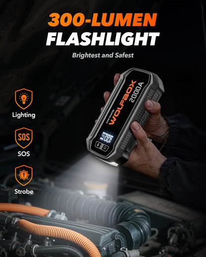 Jump Starter 12V Auto – Starthulp – Startbooster – Accubooster – Noodstarter – 2000A Startvermogen – 12000mAh Batterij