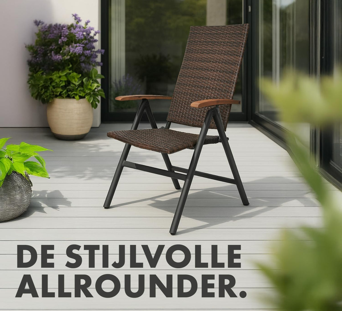 BRUBAKER Set of 2 Polyrattan Garden Chairs Modena - High Backrest Foldable - 8-way adjustable Backrest - Folding Chair Aluminium - Weatherproof - Brown/Grey - QUORE