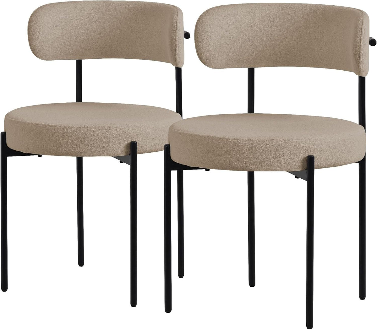 Eetkamerstoelen – Keukenstoelen – Woonkamerstoelen – Gestoffeerde Stoelen – Lounge Stoelen – Set van 2 – Zachte Teddystof Bekleding – Ergonomisch Met Zwart Metalen Frame