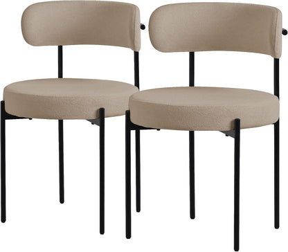 Eetkamerstoelen – Keukenstoelen – Woonkamerstoelen – Gestoffeerde Stoelen – Lounge Stoelen – Set van 2 – Zachte Teddystof Bekleding – Ergonomisch Met Zwart Metalen Frame