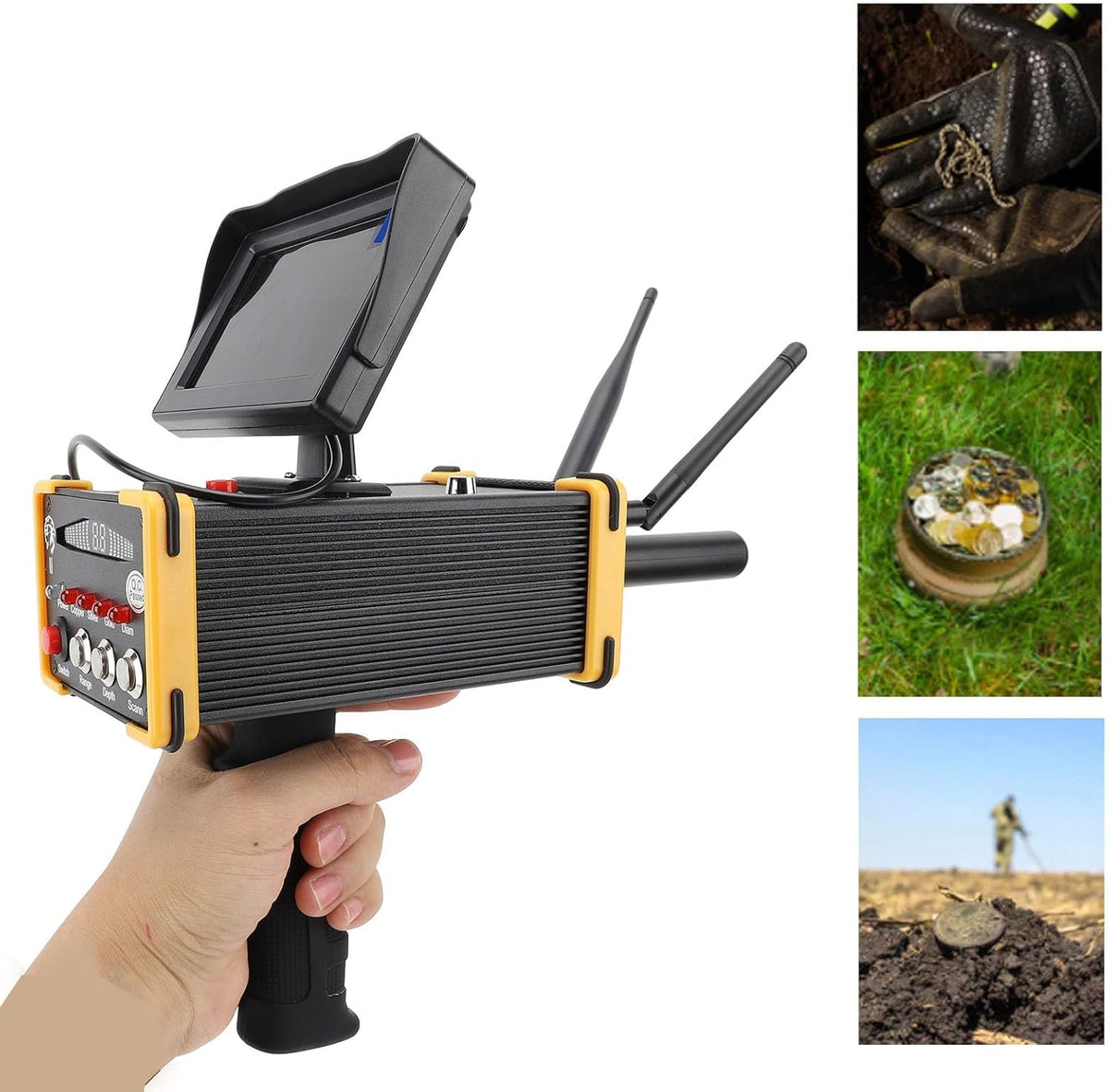 Ciciglow Draagbare metaaldetector, zeer nauwkeurige, goud- en zilverdetector met scherm voor metaaldetectie (EU-stekker 100-240 V)