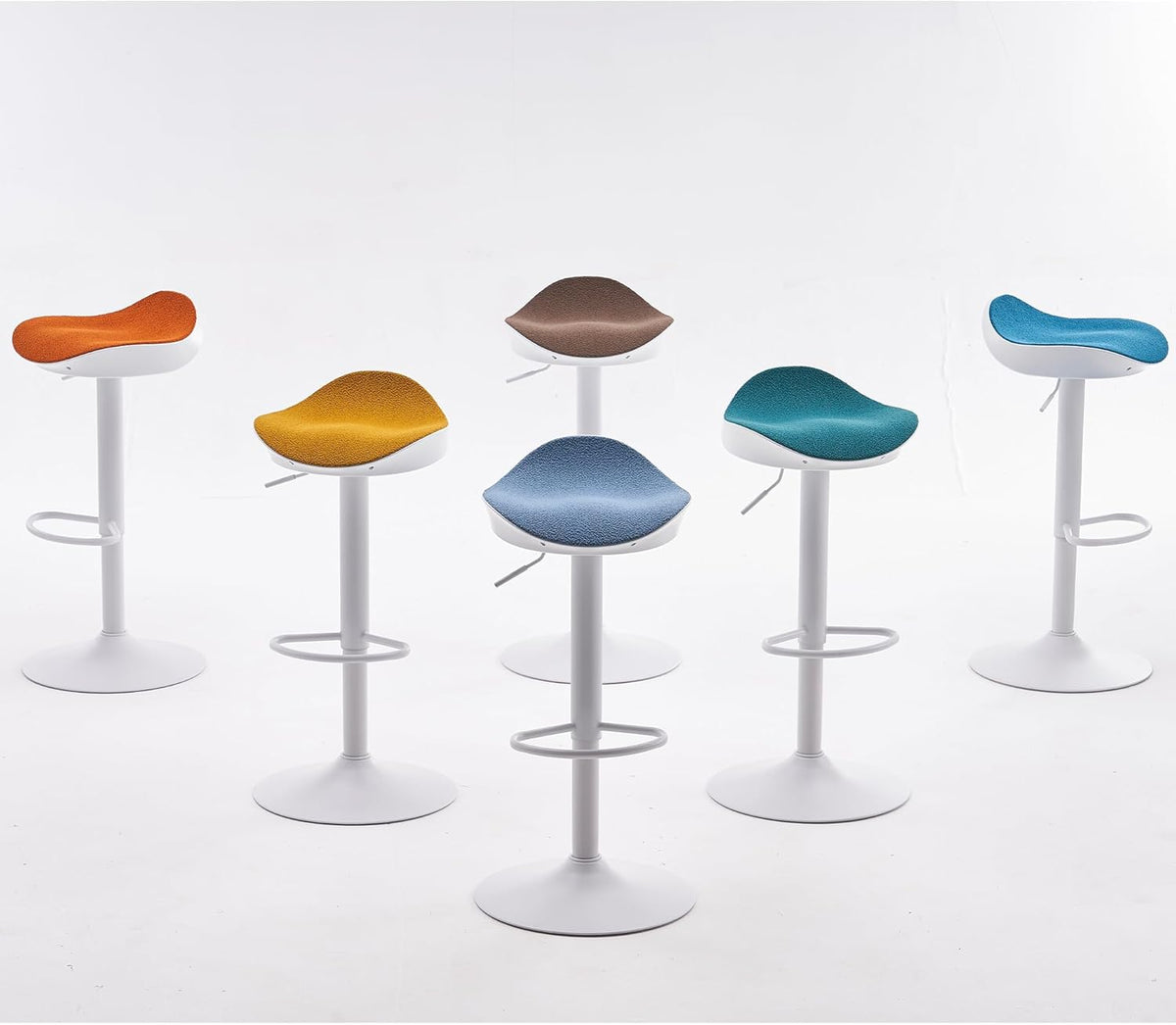 Kidol & Shellder Barkruk, eetkamerstoelen, set van 2, wit, bruin, fleece, teddy in hoogte verstelbaar, 360 graden van PU en metaal, voor huis, keuken, toonbank, bistro