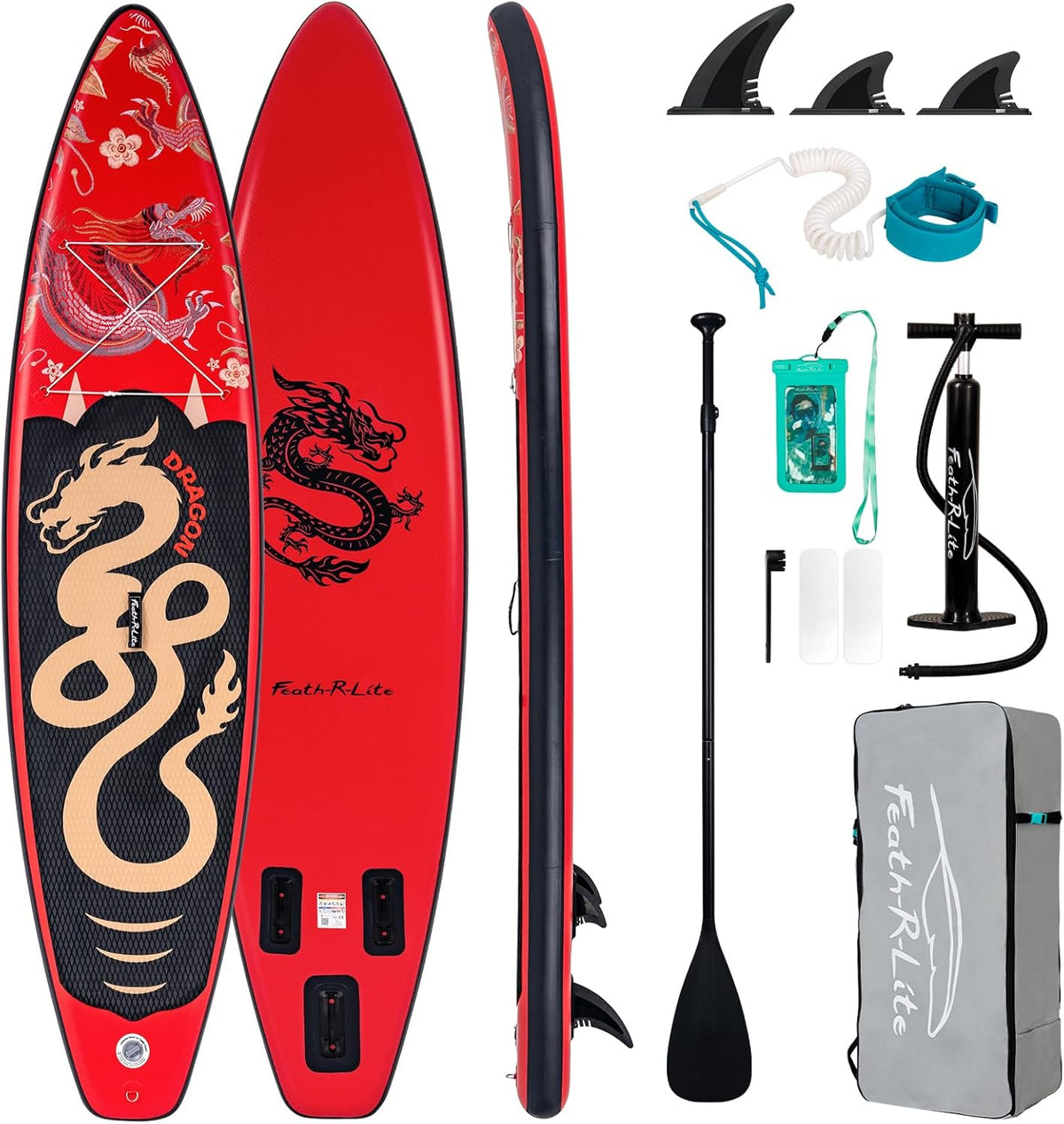 FEATH-R-LITE Opblaasbare Stand Up Paddling SUP Board met Verstelbare Paddel/Pomp/Rugzak/Lijn/Waterdichte Zak