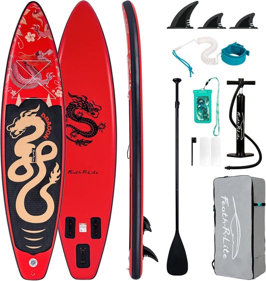 FEATH-R-LITE Opblaasbare Stand Up Paddling SUP Board met Verstelbare Paddel/Pomp/Rugzak/Lijn/Waterdichte Zak