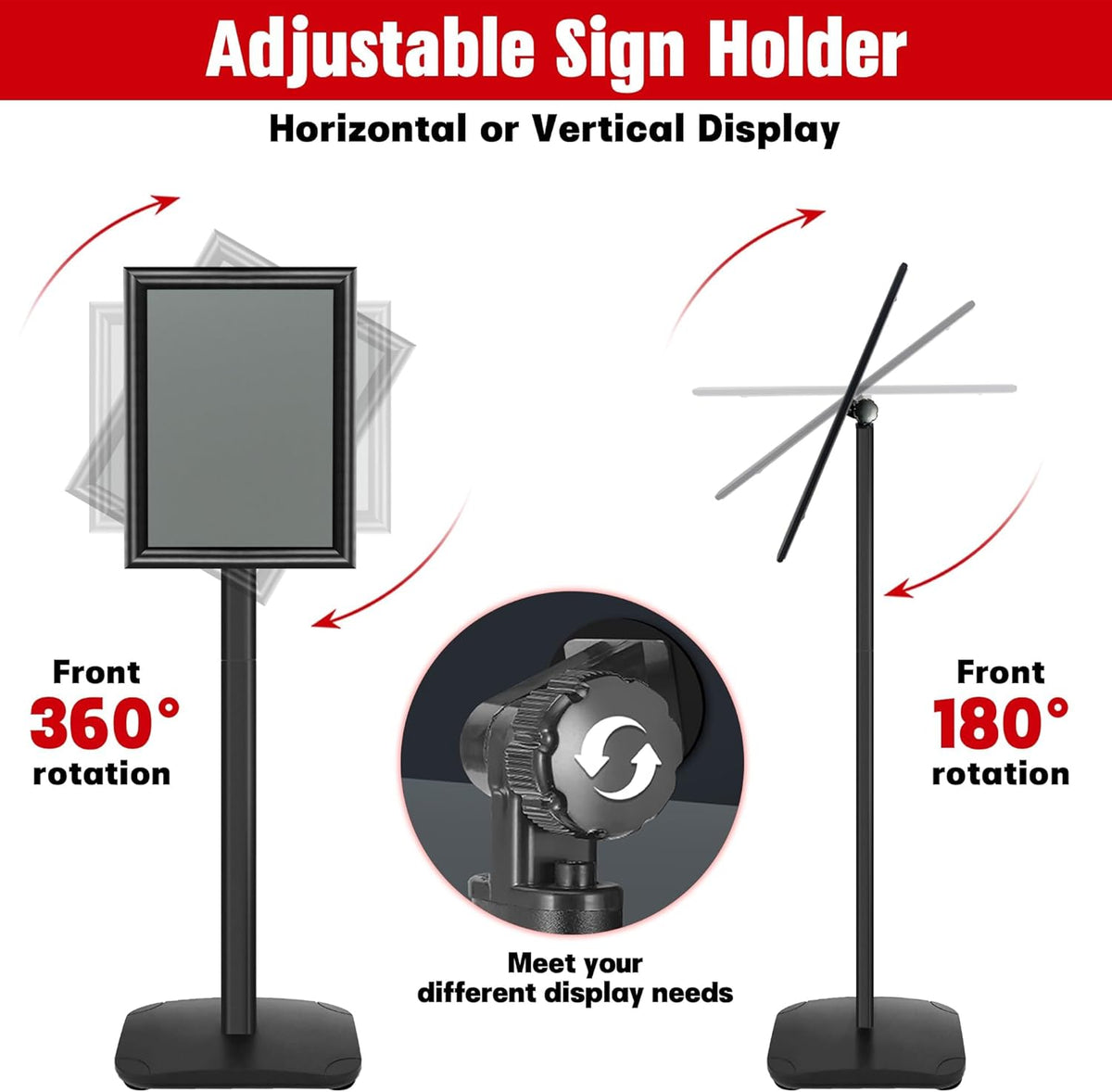 Schildstandaard Set van 3, Zwart – Displaystandaard – Posterstandaard A4 – Informatiestandaard – Menuhouder – Met Zware 2,6 Kg Metalen Voet – 360° Draaibaar En 180° Kantelbaar