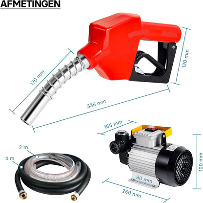 Diesel- En Stookoliepomp 230 V 550 W 60 L/Min – Dieselpomp – Overhevelingspomp – Brandstofpomp – Transferpomp – Zelfaanzuigend – Automatisch Tankpistool Met Teller