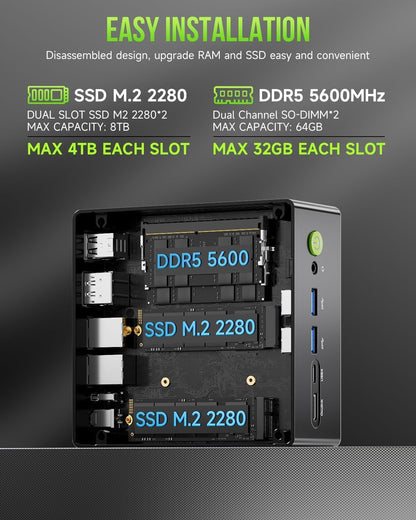GMKtec K11 Mini Gaming PC Ryzen 9 8945HS 32 GB DDR5 RAM 512 GB SSD (8C/16T, tot 5,2 GHz) Mini Desktop, HDMI/Oculink/DisplayPort/USB4 x 2
