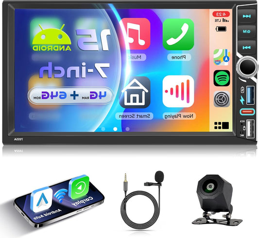 Android 15 Car Radio – 2 DIN Autoradio – Multimedia Speler – Navigatiesysteem – Bluetooth Radio – 7 Inch IPS HD Touchscreen – Draadloze CarPlay & Android Auto