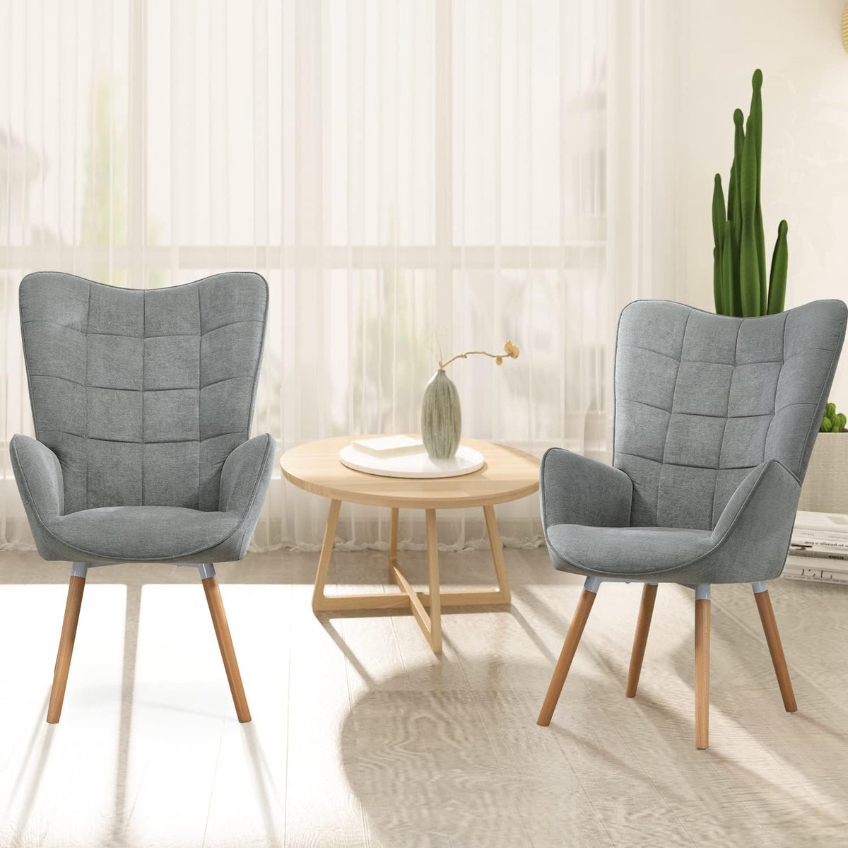 MEUBLE COSY Fauteuil, relaxstoel, leunstoelen, beklede stoel, bank, houten poten, oorstoel voor woonkamer, slaapkamer, kantoor, vanity, stof, grijs