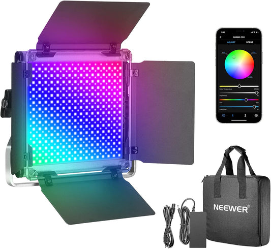 NEEWER 660 PRO 50 W RGB LED videolamp paneel met app-besturing 360° full colour videolicht CRI 97 met barndoor/U-houder voor studio-continu licht fotografie