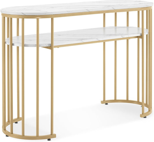 M MCombo desk without drawers, dressing table without mirror marble white gold, manicure table, nail table made of wood metal frame, computer desk living room modern, 45 x 114 x 78 cm, 2482 - QUORE