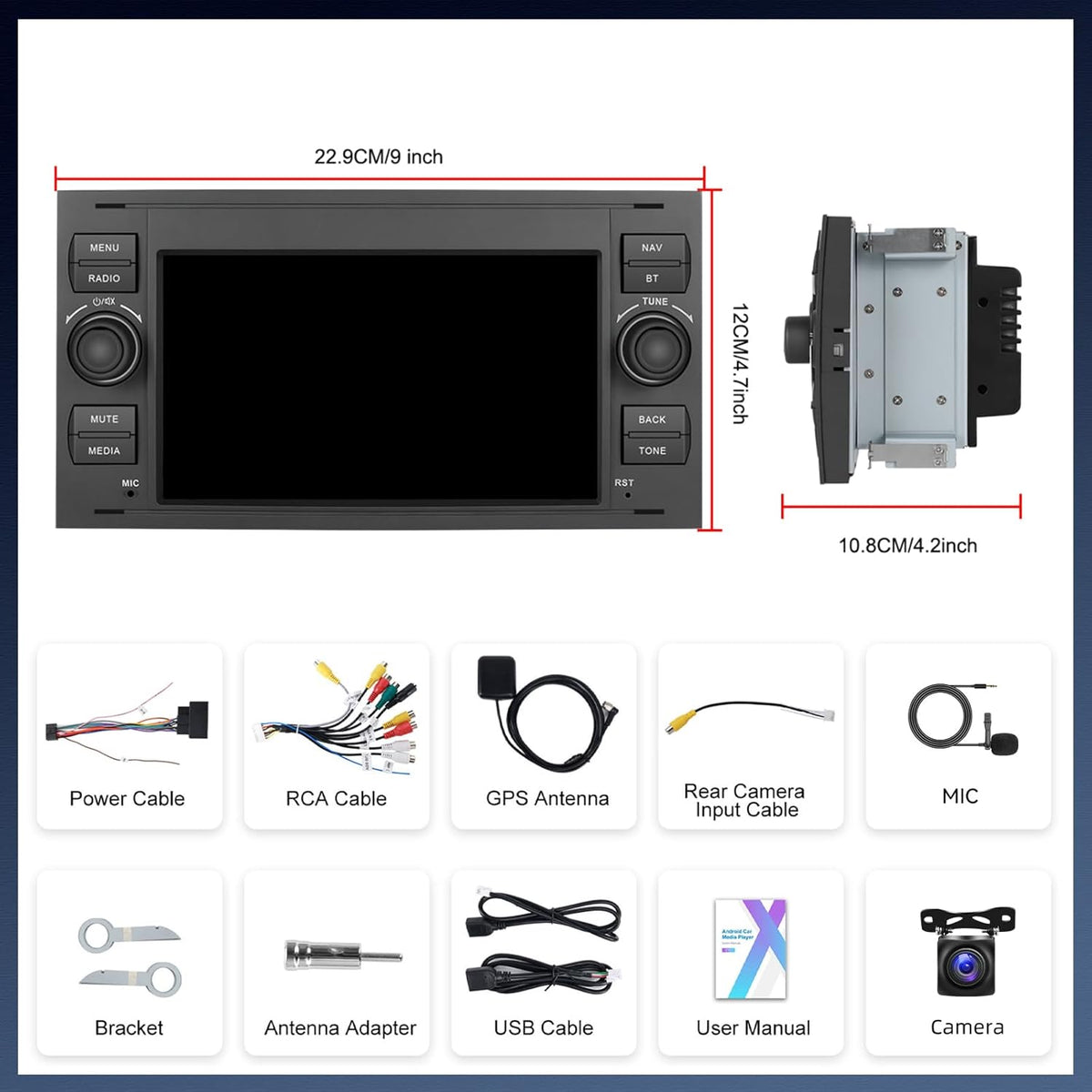 2+64G Android 13 7'' Touchscreen Autoradio für Ford Focus/C-Max/S-Max/Galaxy/Fusion/Transit Connect mit Carplay & Android Auto Radio mit Bluetooth WiFi GPS FM/RDS 36EQ SWC+Rückfahrkamera&Mic