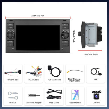 2+64G Android 13 7'' Touchscreen Autoradio für Ford Focus/C-Max/S-Max/Galaxy/Fusion/Transit Connect mit Carplay & Android Auto Radio mit Bluetooth WiFi GPS FM/RDS 36EQ SWC+Rückfahrkamera&Mic