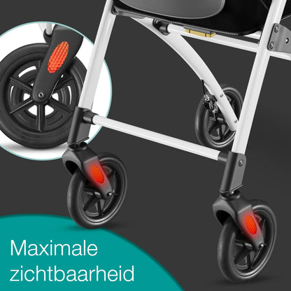 ELONEO Lichtgewicht Rollator voor Binnen - 54 cm Breed, Opvouwbaar Looprek met Dienblad en Stoffen Mandje, Smalle Rollator van Aluminium, Inklapbaar Mobiliteitshulpmiddel, Wit