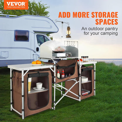 VEVOR Snelle installatie voor picknick, BBQ, RV reizen, ontworpen hout aluminium, bruin, 3 kasten