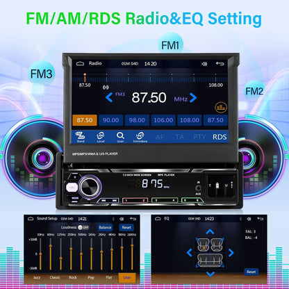 NHOPEEW Din autoradio met schermondersteuning Draadloos Carplay en Android Auto - 7 inch HD uitklapbaar touchscreen autoradio met GPS Mirror Link SWC FM/AM/RDS AUX USB U Disk + microfoon