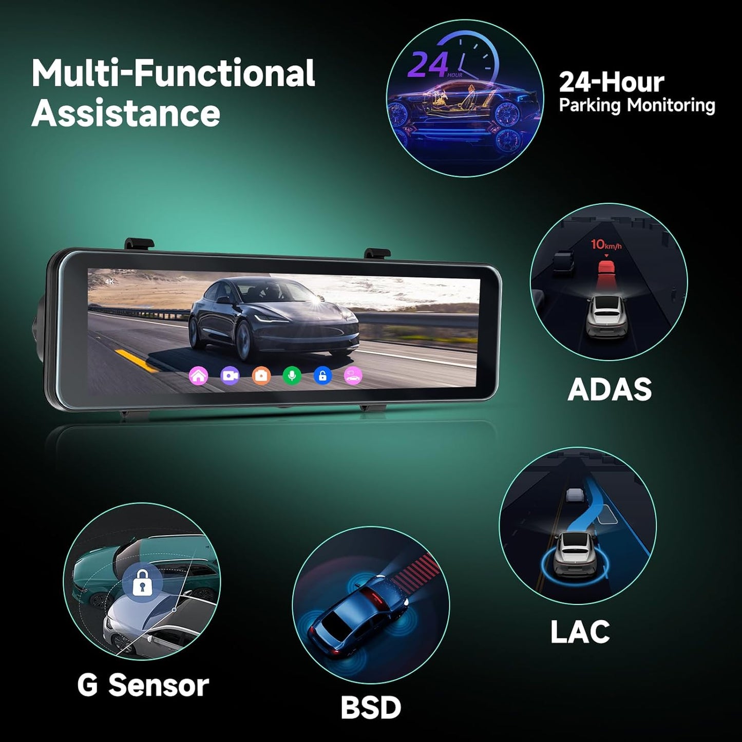 Spiegel-Dashcam – Achteruitkijkspiegel Dashcam, Spiegel Dashcam, Autocamera, Achteruitrijcamera – 10,88 Inch Touchscreen – 4K Voorcamera + 1080p Achtercamera