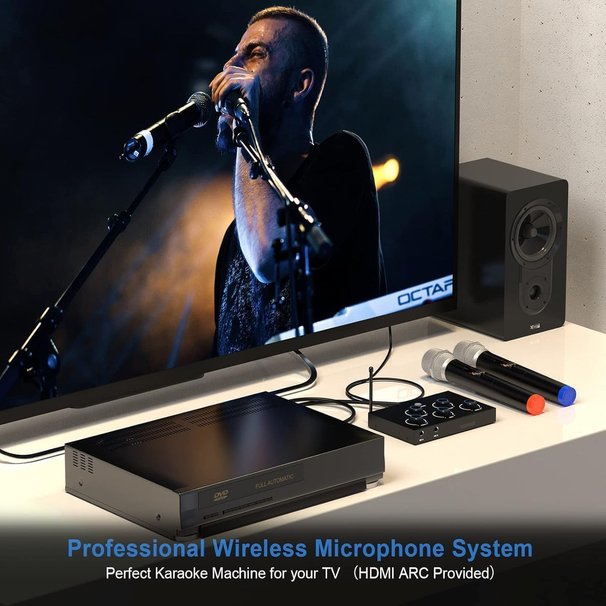 Draadloos microfoonsysteem, UHF karaoke-microfoon, draadloos microfoon voor karaoke, bruiloft, roadshow, conferentie, feest, compleet karaoke-set met draadloos microfoon
