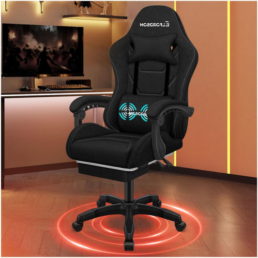 ALFORDSON Gaming Chair with Massage Lumbar Spinal Cushion, Ergonomic Gamer Racer Chair with Adjustable Backrest, Swivel Chair with Footrest, Height Adjustable, Black - QUORE