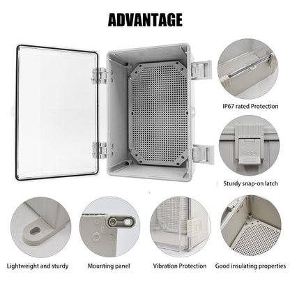 Verdelerdoos, verdeeldoos, industriële behuizing, schakelkast, IP65 elektrische aansluitdoos, transparante afdekking, installatiebehuizing, ABS-kunststof behuizing met slot, 600 x 500 x 220 mm
