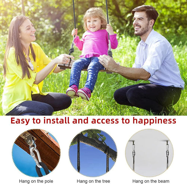 Schommelzitje - Schommels - Kinderschommel - Schommelplankje - voor Kinderen - Volwassenen - met Versterkte Gesp - voor Binnen Buiten - In Hoogte Verstelbaar Touw - Belastbaar tot 200kg - Hout - 43 x 20 cm - Donkerbruin