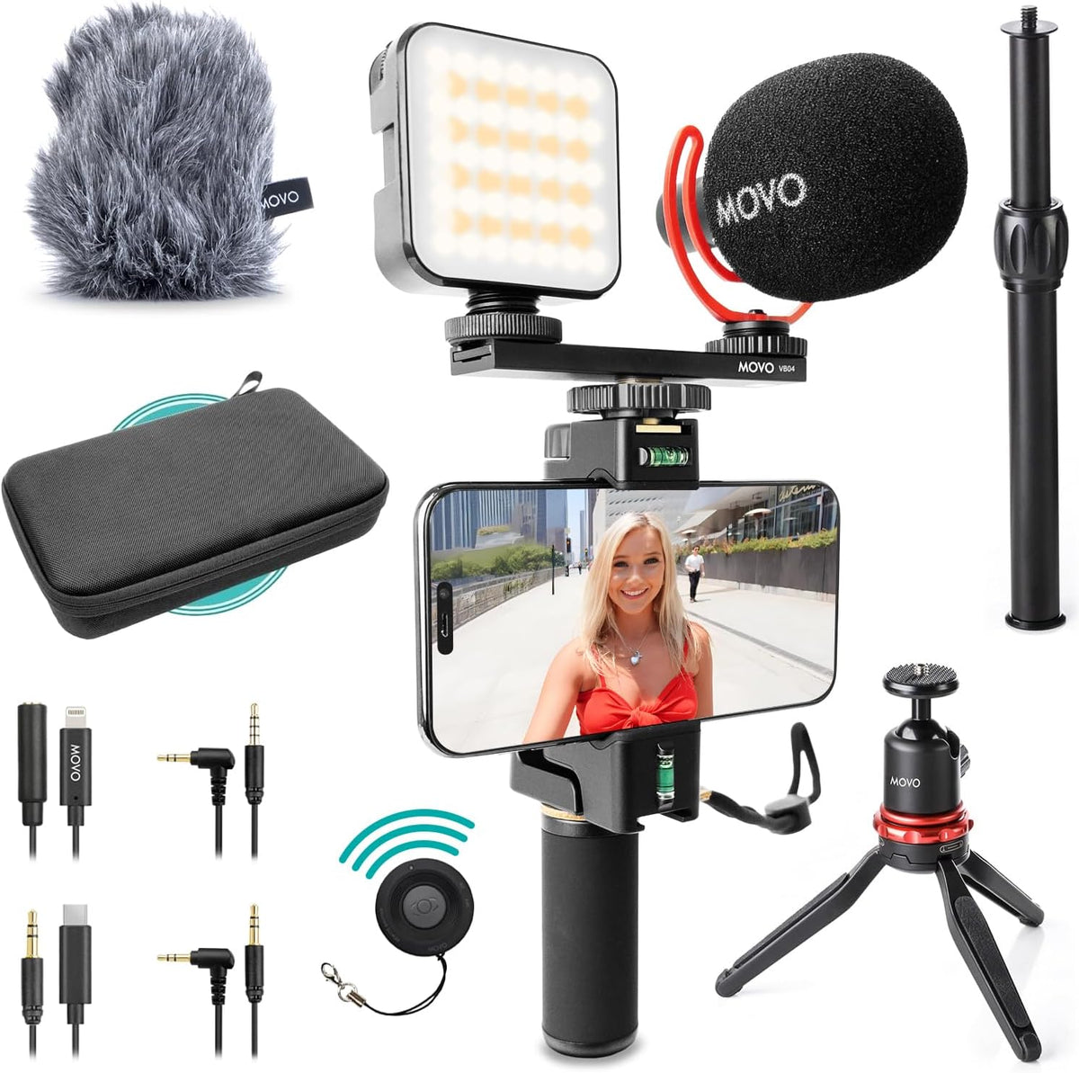 Vloggingkit voor Smartphone – Vlogset – Content Creator Kit – YouTube Starterkit – Opnamekit – Universeel voor USB-C, Lightning en 3,5 mm – Oplaadbaar RGB-licht en Shotgunmicrofoon