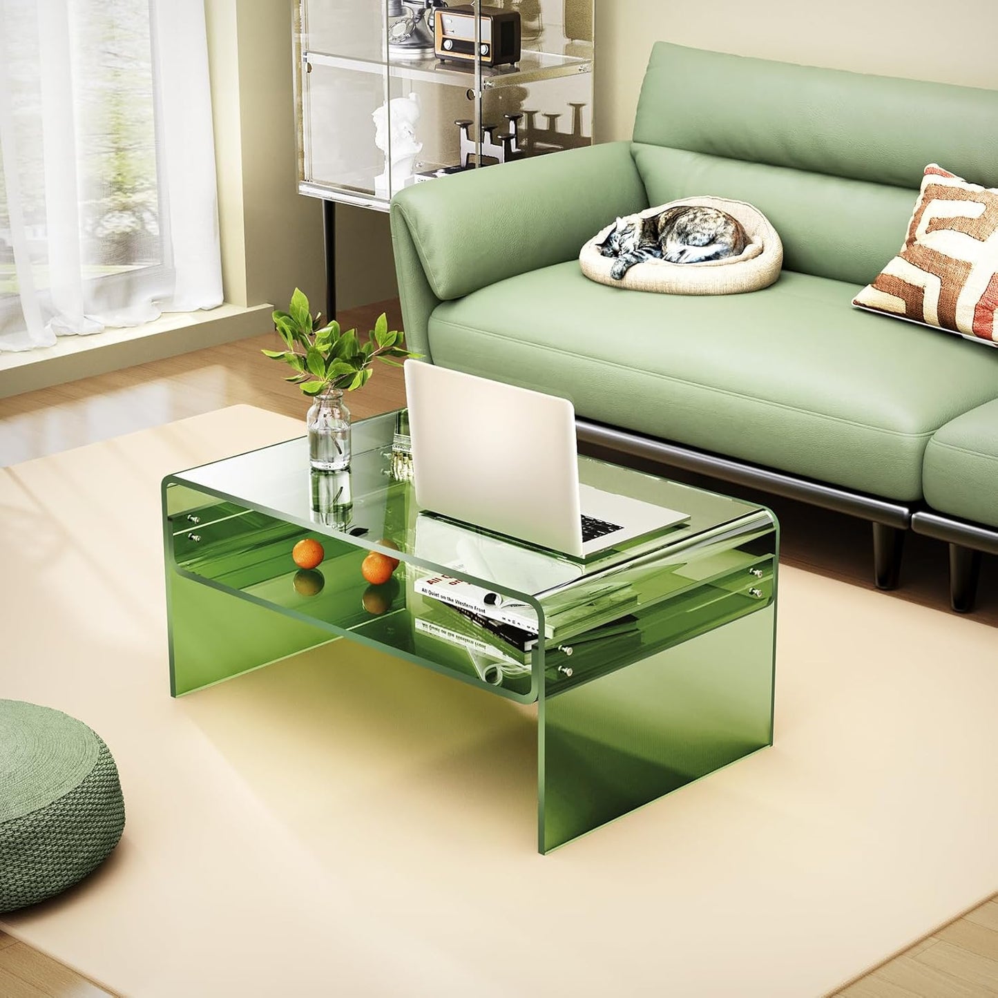 Acryl Salontafel, Transparant Helder Acryl Tafel (Groen, 50 cm)