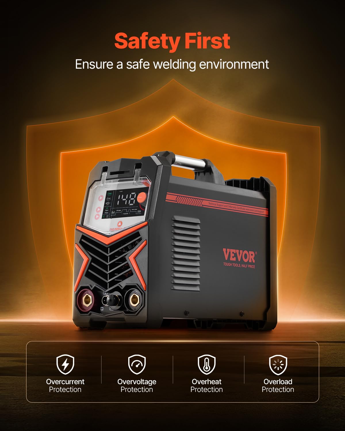 VEVOR TIG welding machine with 205 A and large LED display, TIG CC/TIG Impulse CC/MMA (stick), electric welding machine with double voltage 110 and 220 V with high frequency start of the IGBT inverter