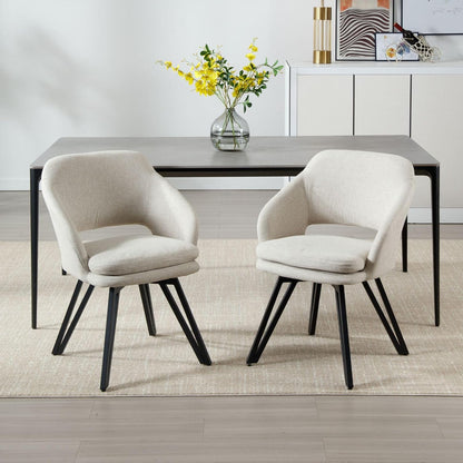 Draaistoelen Eetkamerstoelen – Keukenstoelen – Stoelen Set – Linnen Stoelen – Oatmeal Kleur – 180° Draaifunctie – Comfortabel 10 cm Dikte Zitkussen