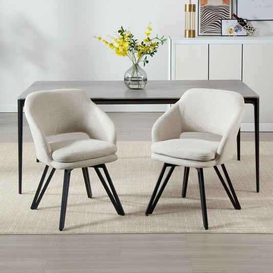 Draaistoelen Eetkamerstoelen – Keukenstoelen – Stoelen Set – Linnen Stoelen – Oatmeal Kleur – 180° Draaifunctie – Comfortabel 10 cm Dikte Zitkussen