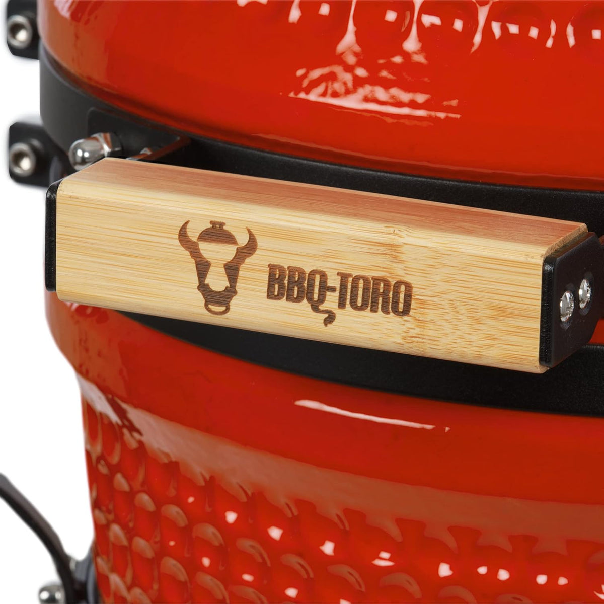 bbq-Toro Kamado Hairo Red Charcoal Barbecue 32 cm Diameter Mini Grill with Thermometer and Wooden Handles Round Ceramic Grill Ceramic Grill Smoker - QUORE